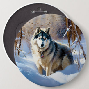 Alaskan Malamute Lass es schneien Weihnachten Button