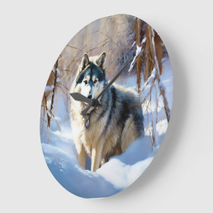Alaskan Malamute Lass es schneien Weihnachten Große Wanduhr
