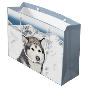 Alaskan Malamute Malerei - Niedliche Original Hund Große Geschenktüte