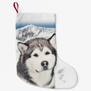 Alaskan Malamute Malerei - Niedliche Original Hund Kleiner Weihnachtsstrumpf