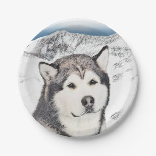 Alaskan Malamute Malerei - Niedliche Original Hund Pappteller