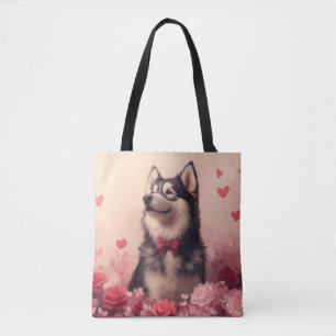 Alaskan Malamute mit Rose - Valentinstag