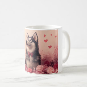 Alaskan Malamute mit Rose - Valentinstag Kaffeetasse