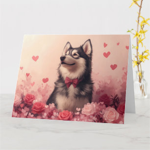 Alaskan Malamute mit Rose - Valentinstag Karte