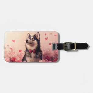 Alaskan Malamute mit Rosen - Valentinstag Gepäckanhänger