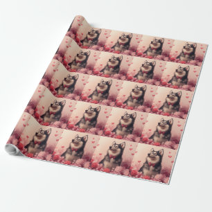 Alaskan Malamute mit Rosen - Valentinstag Geschenkpapier