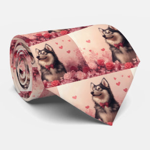 Alaskan Malamute mit Rosen - Valentinstag Krawatte