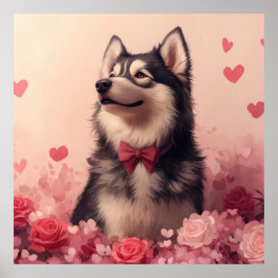 Alaskan Malamute mit Rosen - Valentinstag  Poster