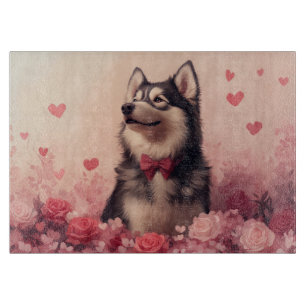 Alaskan Malamute mit Rosen - Valentinstag  Schneidebrett