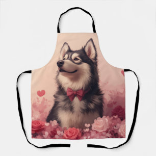 Alaskan Malamute mit Rosen - Valentinstag  Schürze