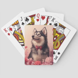 Alaskan Malamute mit Rosen - Valentinstag Spielkarten