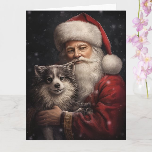 Alaskan Malamute mit Weihnachten des Weihnachtsman Karte (Orchidee)