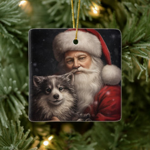 Alaskan Malamute mit Weihnachten des Weihnachtsman Keramikornament
