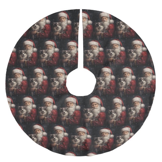 Alaskan Malamute mit Weihnachten des Weihnachtsman Polyester Weihnachtsbaumdecke (Vorderseite)