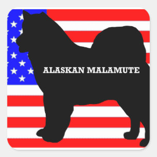 alaskan malamute name silo auf flagge quadratischer aufkleber