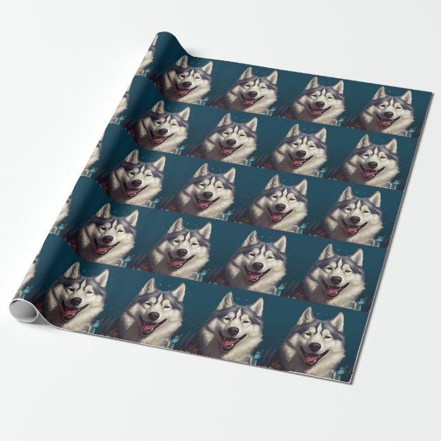 Alaskan Malamute Neujahr Geschenkpapier (Ungerollt)