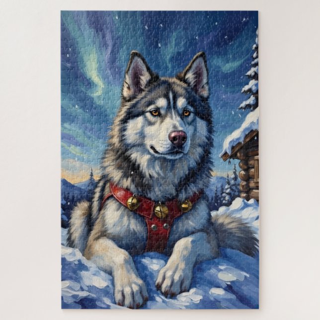 Alaskan Malamute North Pole Winter Christmas Puzzle (Vertikal)