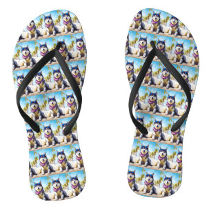 Alaskan Malamute on Beach, Sommergeschenk Flip Flops