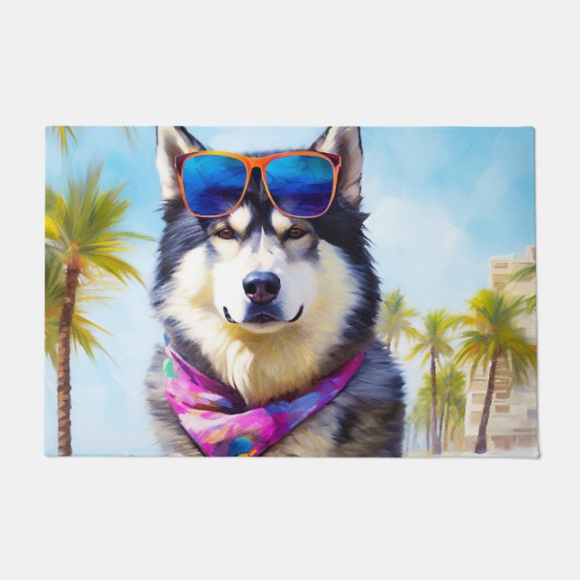 Alaskan Malamute on Beach, Sommergeschenk Fußmatte (Vorderseite)