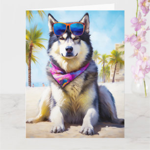Alaskan Malamute on Beach, Sommergeschenk Karte