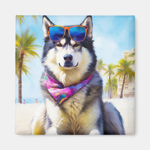 Alaskan Malamute on Beach, Sommergeschenk Magnet