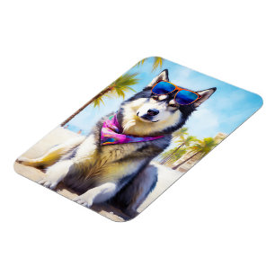 Alaskan Malamute on Beach, Sommergeschenk Magnet