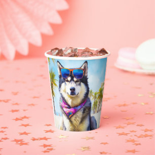 Alaskan Malamute on Beach, Sommergeschenk Pappbecher