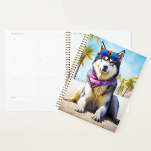 Alaskan Malamute on Beach, Sommergeschenk Planer