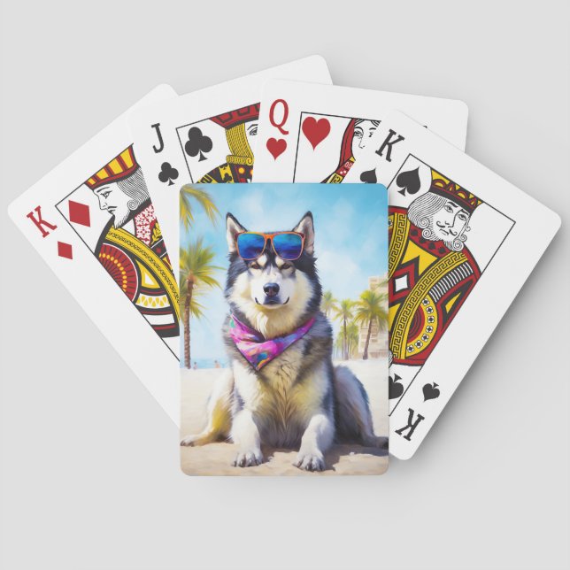 Alaskan Malamute on Beach, Sommergeschenk Spielkarten (Rückseite)