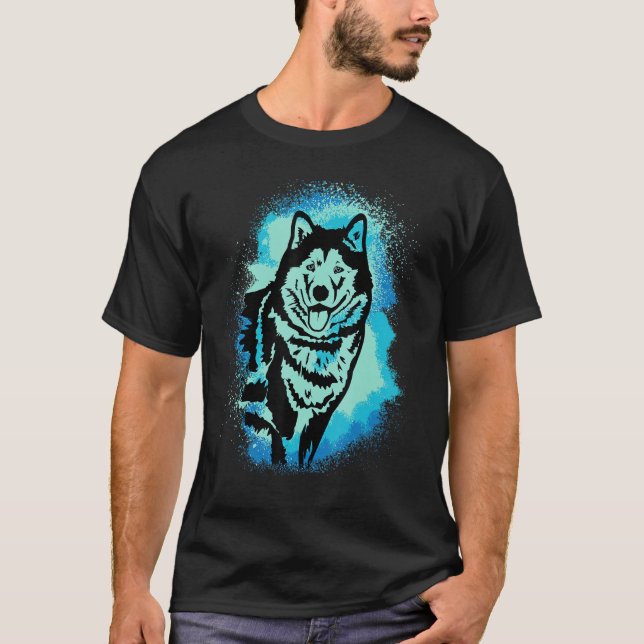 Alaskan Malamute Paint Blue Design Dog Mom Dad_1 T-Shirt (Vorderseite)