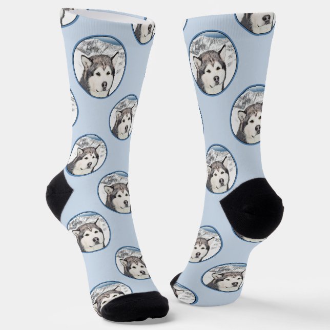 Alaskan Malamute Painting Mal Mally Sled Dog Art Socken (Gewinkelt)