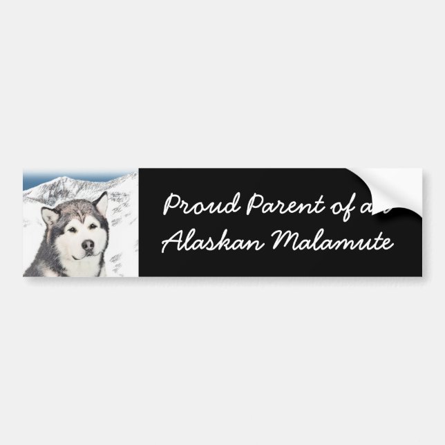 Alaskan Malamute Painting - Niedliche Original Dog Autoaufkleber (Vorne)