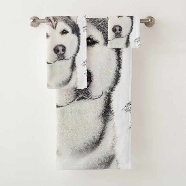 Alaskan Malamute Painting - Niedliche Original Dog Badhandtuch Set (Insitu)