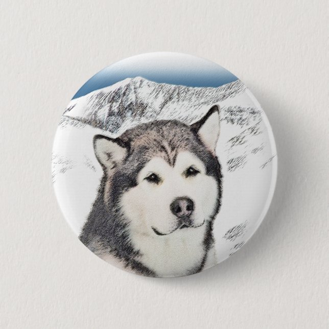 Alaskan Malamute Painting - Niedliche Original Dog Button (Vorderseite)