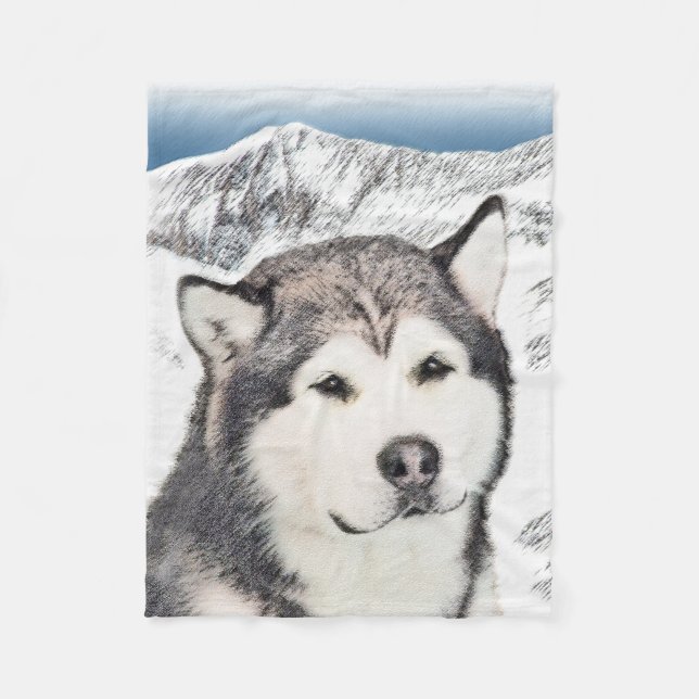 Alaskan Malamute Painting - Niedliche Original Dog Fleecedecke (Vorderseite)