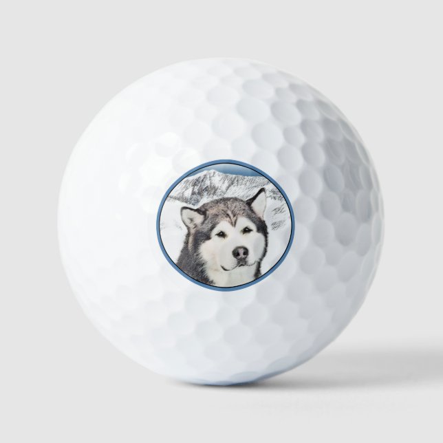 Alaskan Malamute Painting - Niedliche Original Dog Golfball (Vorderseite)