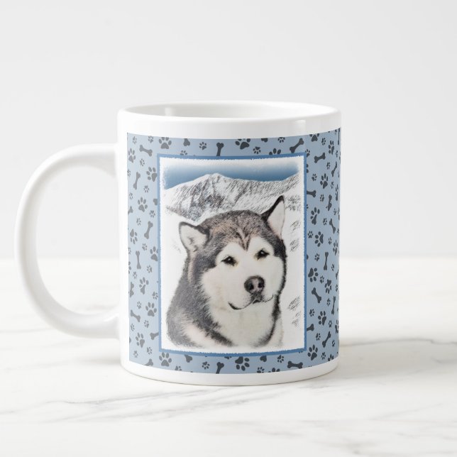 Alaskan Malamute Painting - Niedliche Original Dog Jumbo-Tasse (Links)