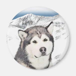 Alaskan Malamute Painting - Niedliche Original Dog Magnet