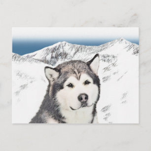 Alaskan Malamute Painting - Niedliche Original Dog Postkarte