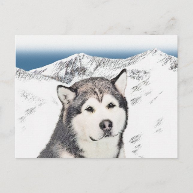 Alaskan Malamute Painting - Niedliche Original Dog Postkarte (Vorderseite)