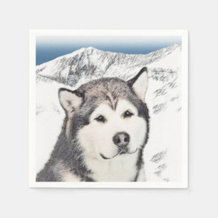 Alaskan Malamute Painting - Niedliche Original Dog Serviette