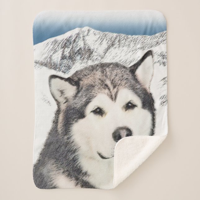 Alaskan Malamute Painting - Niedliche Original Dog Sherpadecke (Vorderseite)