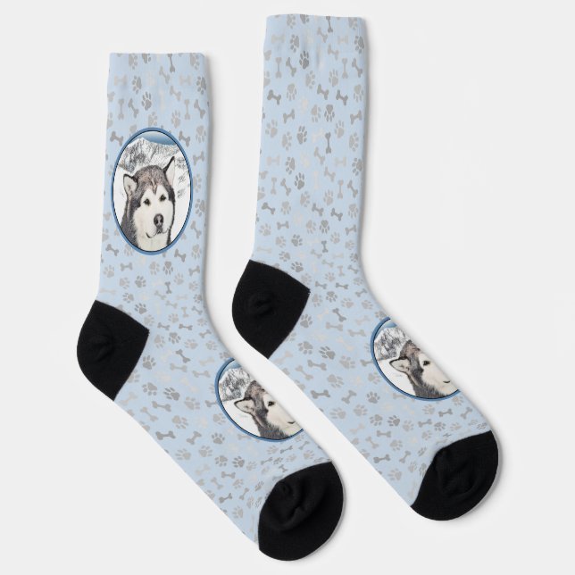 Alaskan Malamute Painting - Niedliche Original Dog Socken (Rechts)