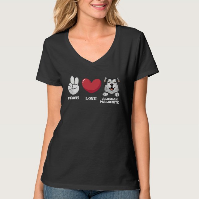 Alaskan Malamute Peace Love Alaskan Malamute T-Shirt (Vorderseite)