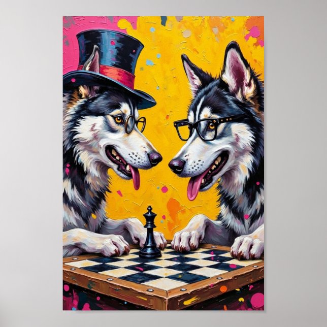 Alaskan Malamute Playing Chess Pop Art Poster (Vorne)