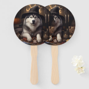 Alaskan Malamute Pumpkins Halloween Beängstigend Fächer