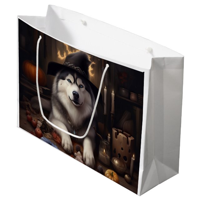 Alaskan Malamute Pumpkins Halloween Beängstigend Große Geschenktüte (Vorderseite Schrägansicht)