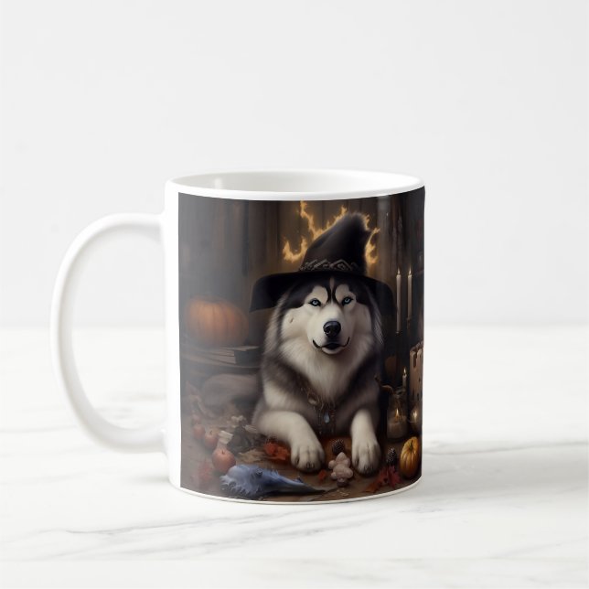 Alaskan Malamute Pumpkins Halloween Beängstigend Kaffeetasse (Links)