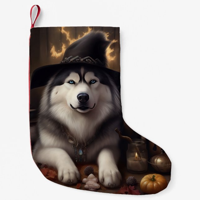 Alaskan Malamute Pumpkins Halloween Beängstigend Kleiner Weihnachtsstrumpf (Vorderseite)