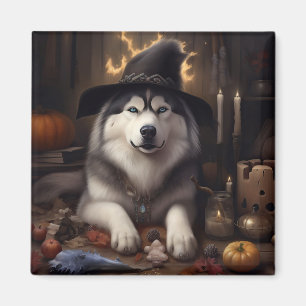 Alaskan Malamute Pumpkins Halloween Beängstigend Magnet
